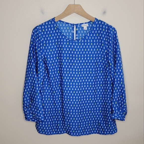 Merona | Blue White Yellow Sailboat Print Long Sleeve Blouse Size Small - Picture 7 of 7